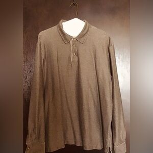 L.L. Bean Men's Brown Herringbone Long-Sleeve Polo